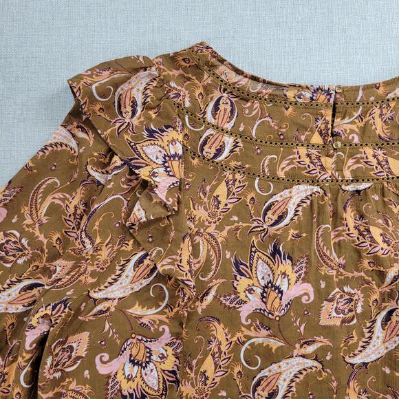 Terra & Sky Womens Blouse Size 4X Brown Paisley Print Ladder Trim Ruffle Peasant - Picture 5 of 11